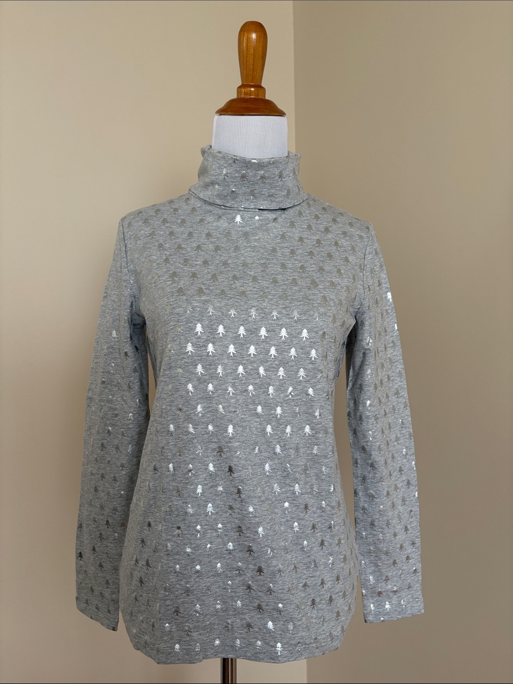 Talbots Silver Dot Gray Turtleneck Cotton Tee